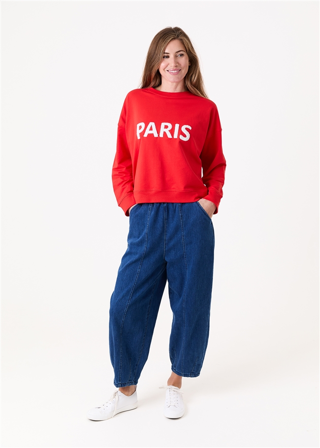 Paris Embroidery Crew Neck Sweatshirt