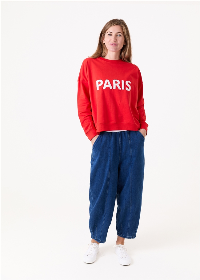 Paris Embroidery Crew Neck Sweatshirt