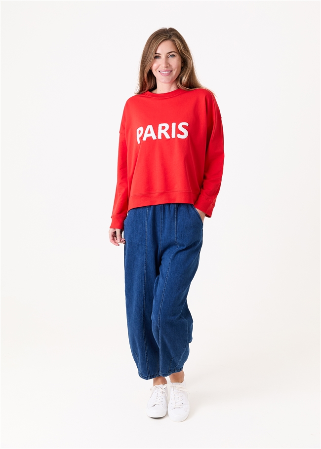 Paris Embroidery Crew Neck Sweatshirt