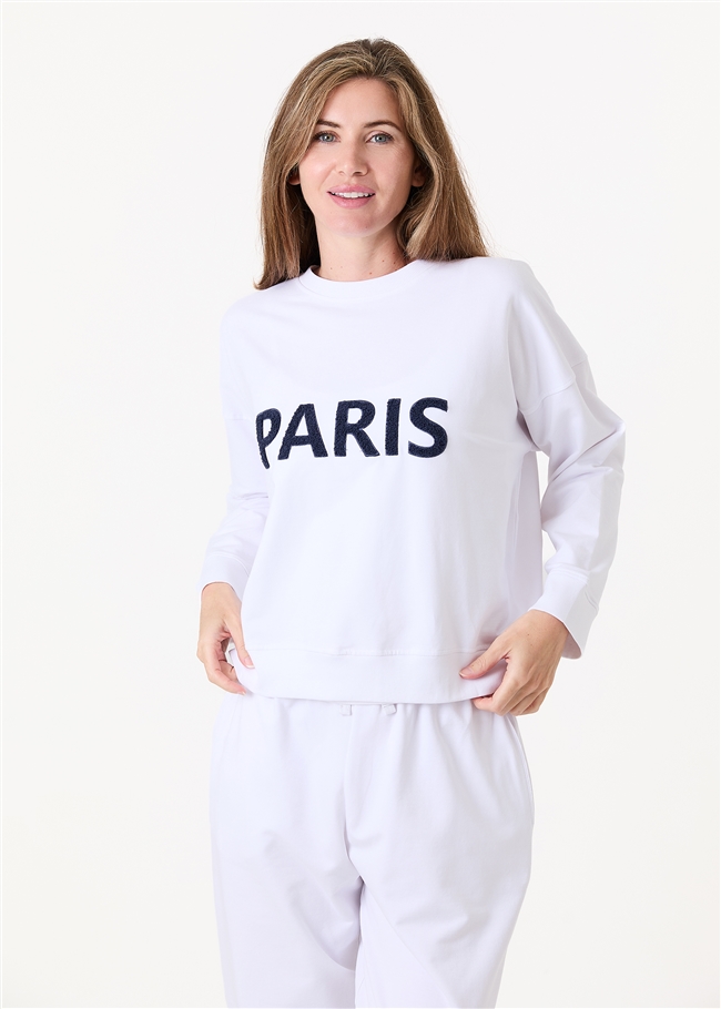 Paris Embroidery Crew Neck Sweatshirt