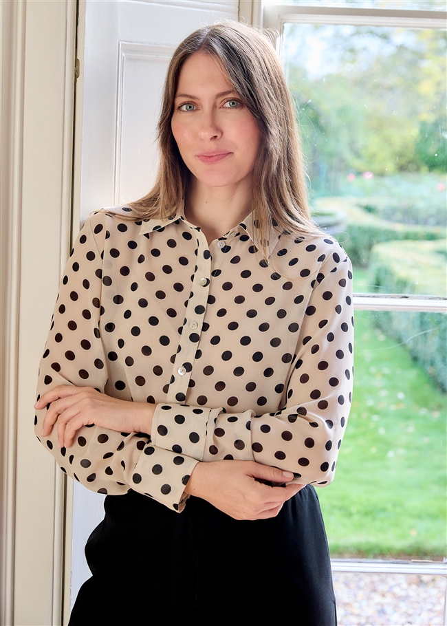 Polka Dot Button Through Shirt - Ivory - front view