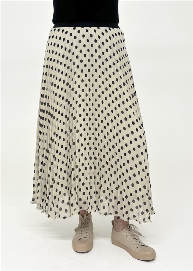 Polka Dot Chiffon Pleated Skirt - Ivory - front view