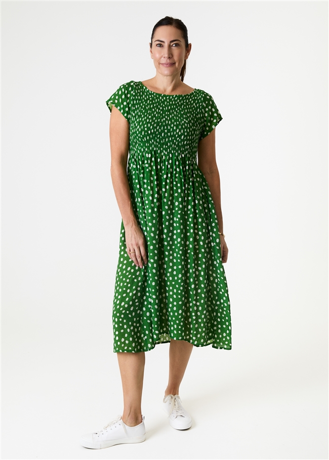 Smudge Spot Short Sleeve Shirring Dress