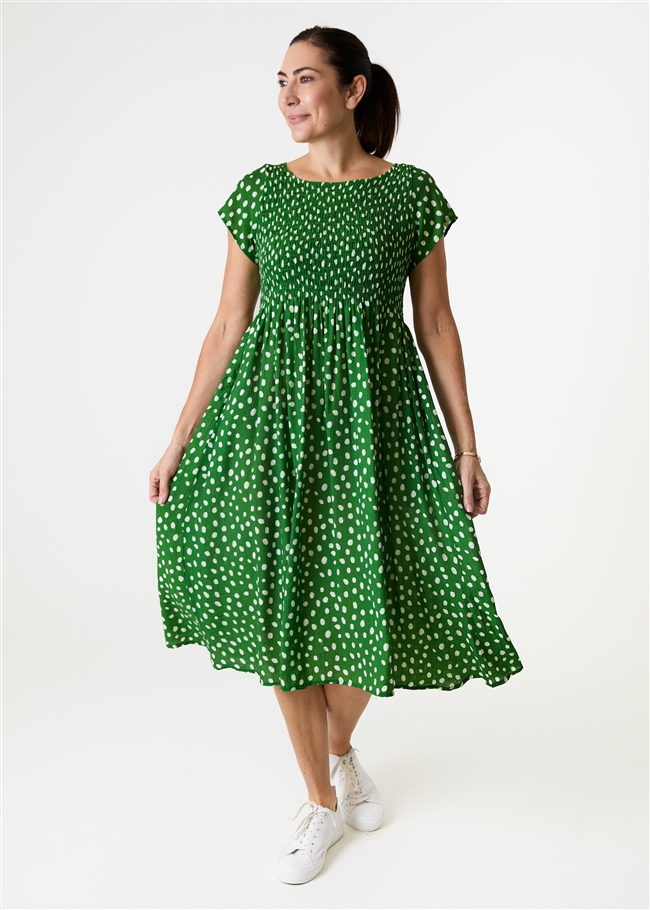 Smudge Spot Short Sleeve Shirring Dress