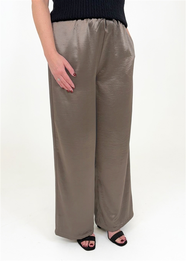 Satin Straight Leg Elastic Waist Trouser