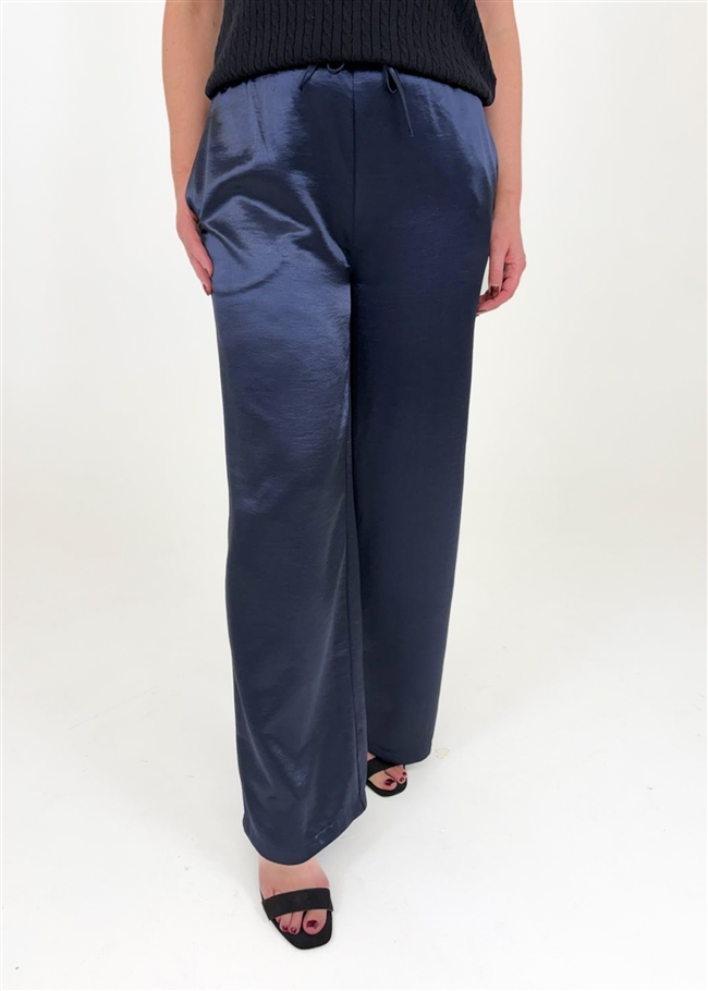 Satin Straight Leg Elastic Waist Trouser