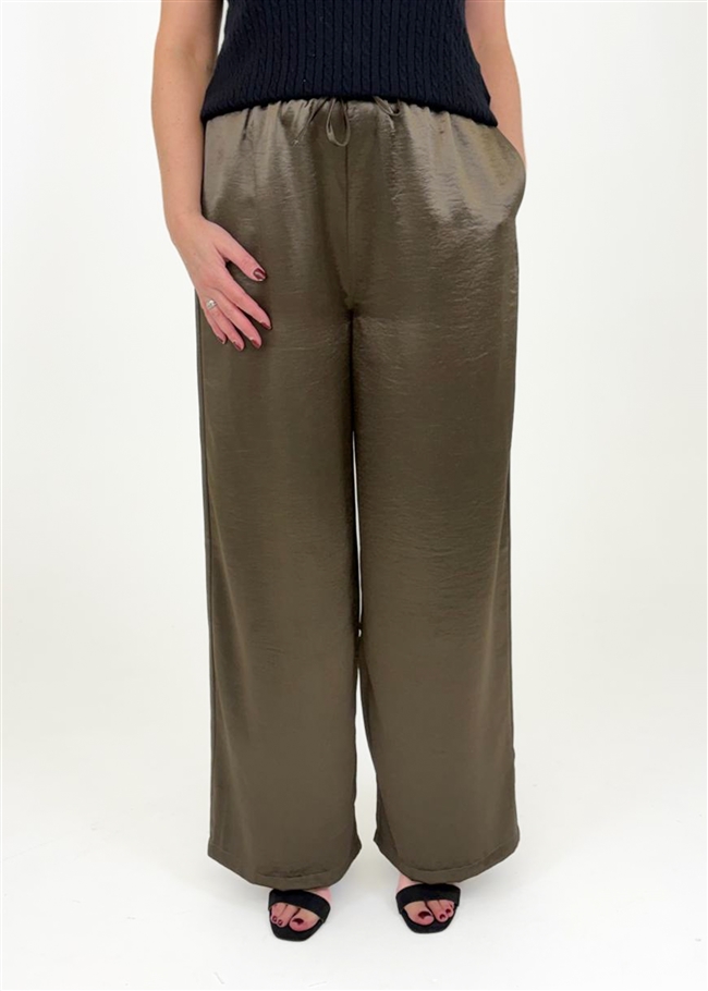 Satin Straight Leg Elastic Waist Trouser