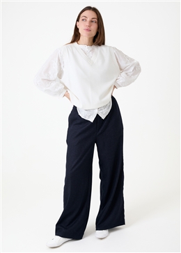 Pinstripe Straight Leg Trouser - Midnight - front view