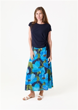 Watercolour Mega Floral Slip Skirt - Navy - front view