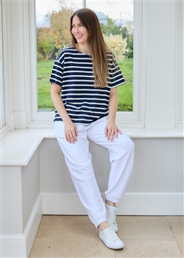 Elasticated Cuff Drawstring Joggers - White - front view