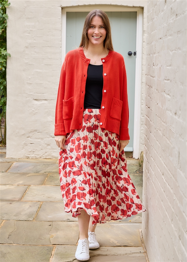 Painterly Poppies Pleated Skirt