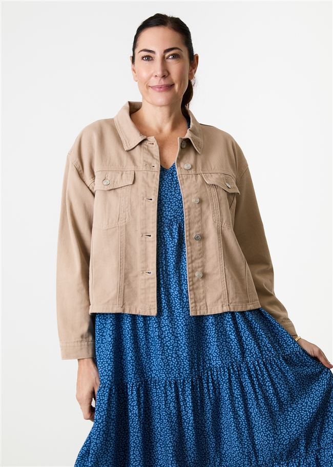 Cotton Twill Boxy Collar Jacket