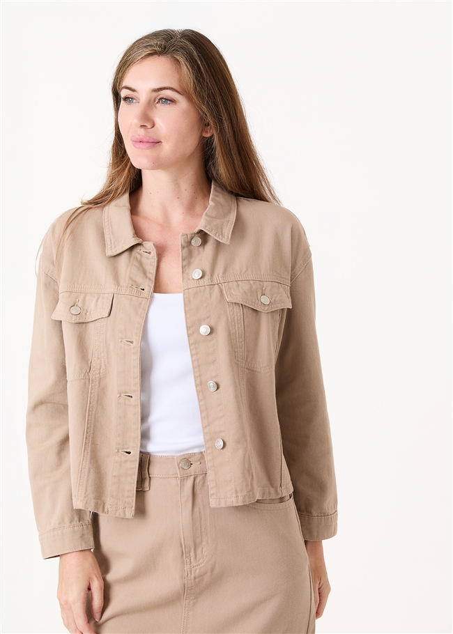 Cotton Twill Boxy Collar Jacket