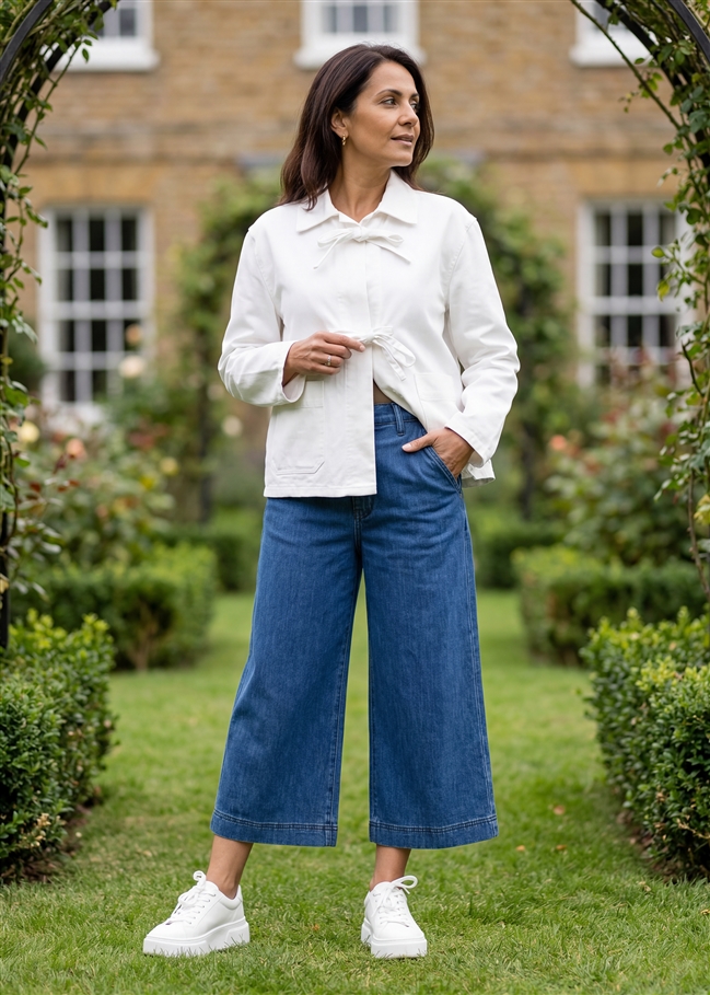 Cotton Twill Boxy Tie Front Collar Jacket