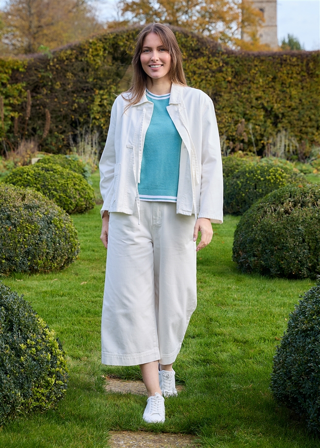 Cotton Twill Boxy Tie Front Collar Jacket