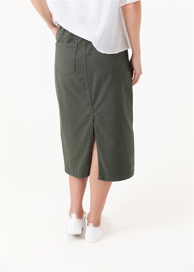 Cotton Twill Split Detail Midi Skirt