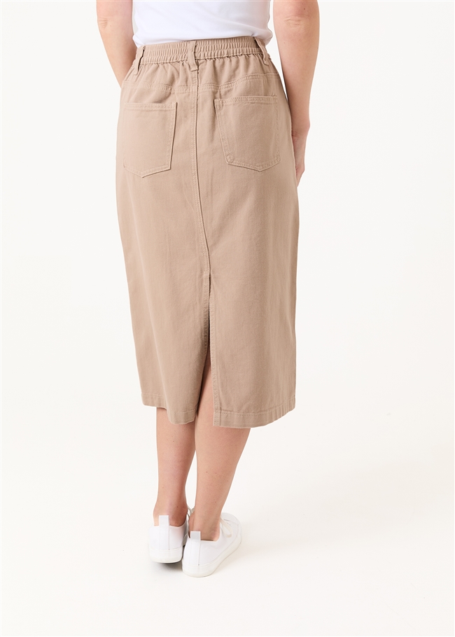 Cotton Twill Split Detail Midi Skirt