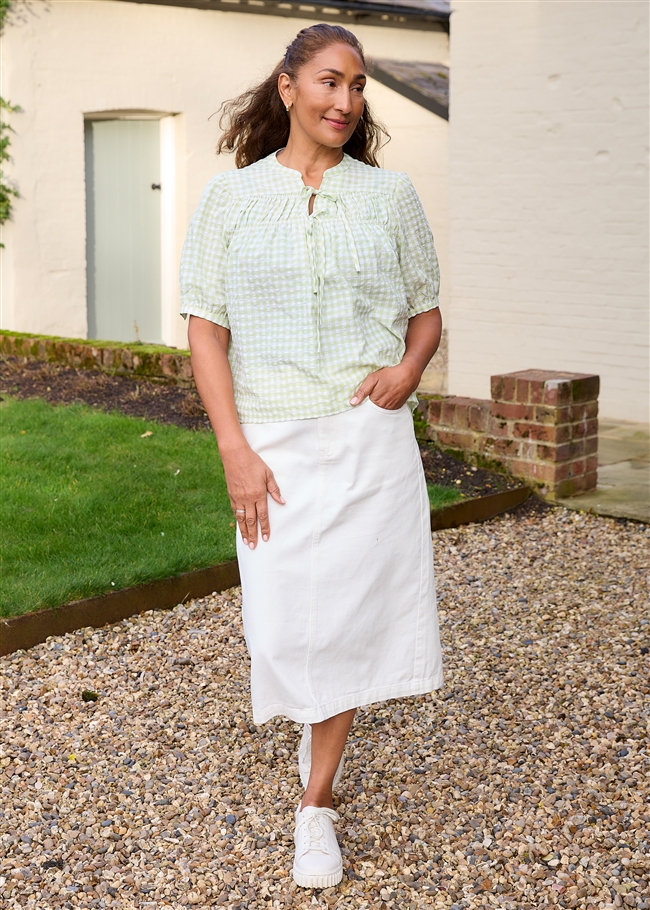 Cotton Twill Split Detail Midi Skirt