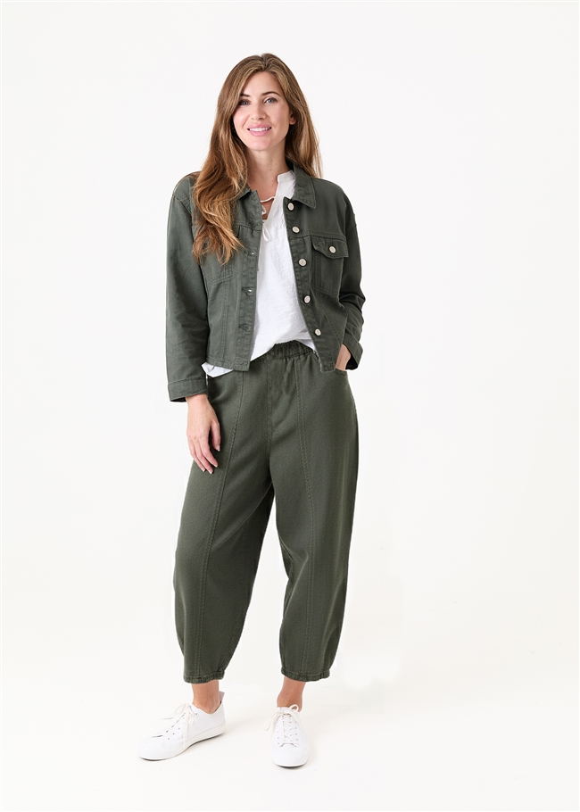 Cotton Twill Barrel Leg Trouser - Khaki - front view