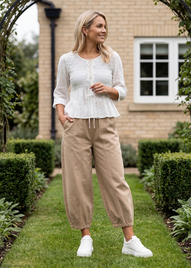 Cotton Twill Barrel Leg Trouser
