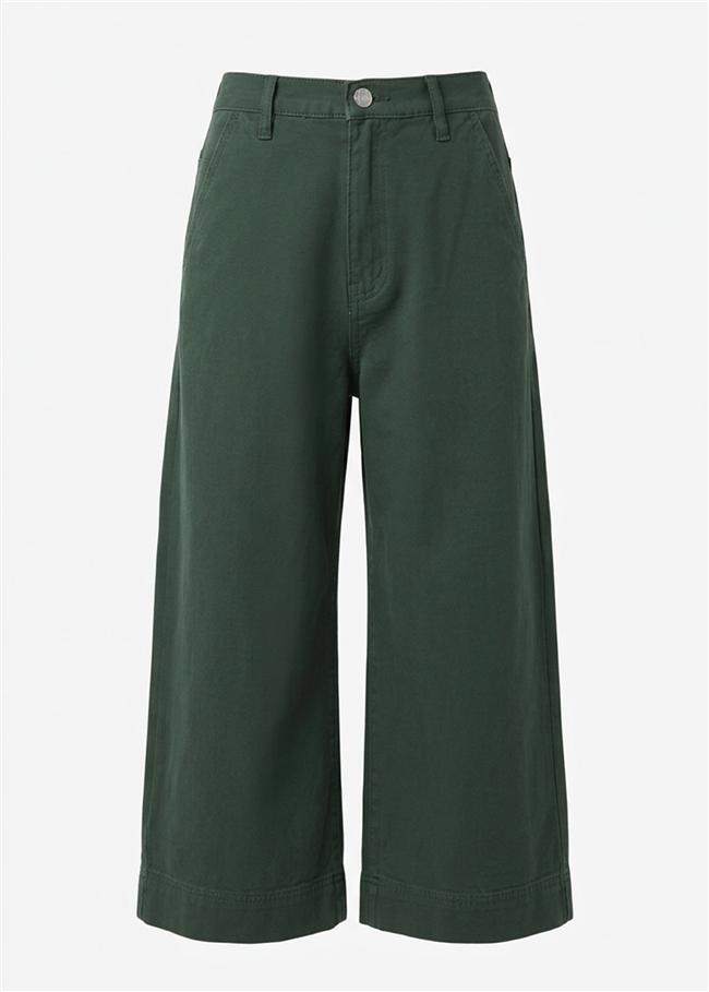 Cotton Twill Cropped Wide Leg Elasticated Back Jean