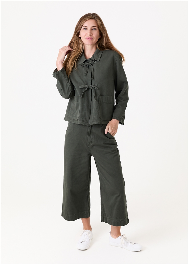 Cotton Twill Cropped Wide Leg Elasticated Back Jean