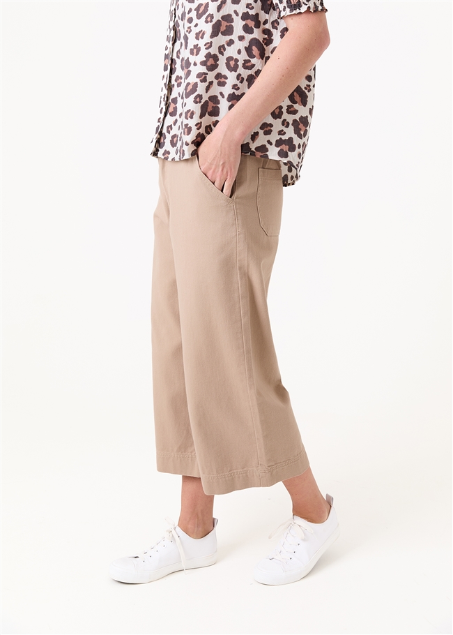 Cotton Twill Cropped Wide Leg Elasticated Back Jean