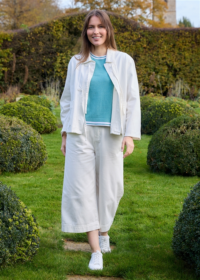 Cotton Twill Cropped Wide Leg Elasticated Back Jean