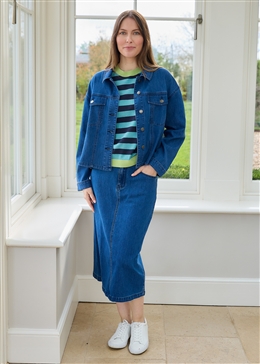 Denim Split Detail Midi Skirt - Denim Blue - front view