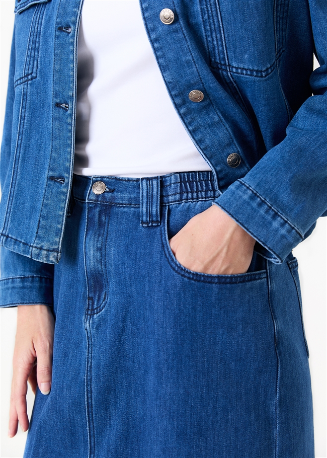 Denim Split Detail Midi Skirt