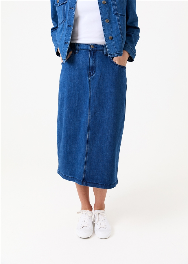 Denim Split Detail Midi Skirt