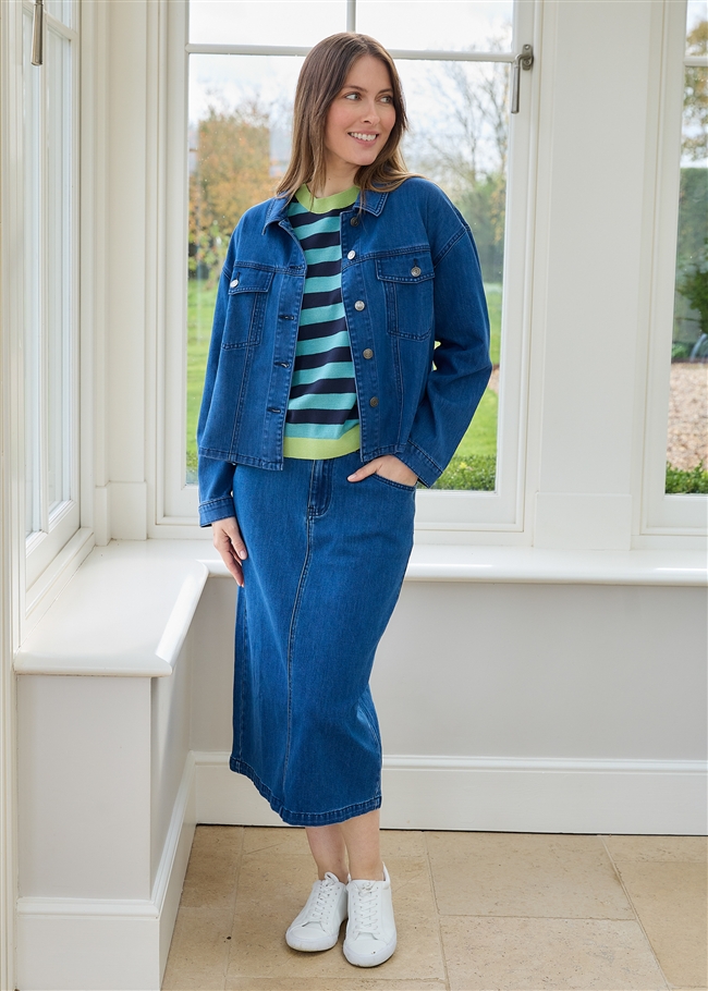 Denim Split Detail Midi Skirt