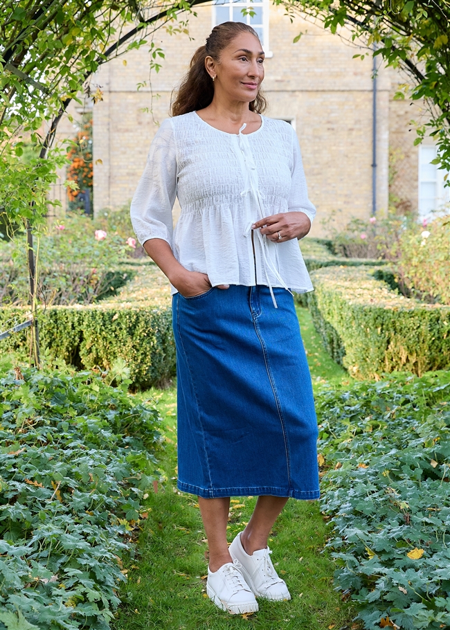Denim Split Detail Midi Skirt