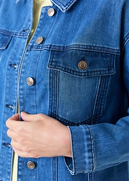 Denim Boxy Collar Jacket - Denim Blue - general view