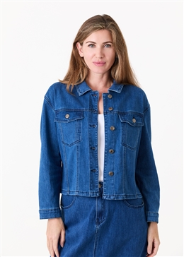 Denim Boxy Collar Jacket - Denim Blue - front view