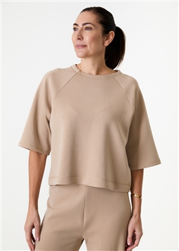 Luxe Jersey Boxy Short Sleeve Sweatshirt - Stone - front view