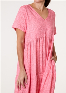Mini Leopard Print Tiered Dress - Rose Pink - general view
