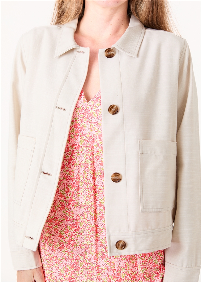 Cotton Blend Boxy Patch Pocket Collar Jacket