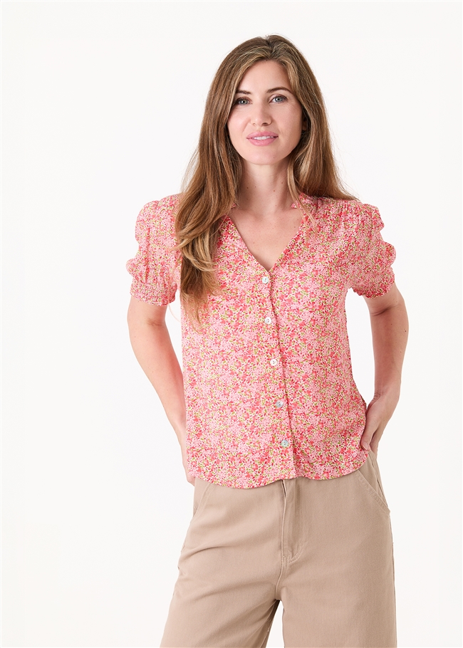 Ditsy Blossom Frill Edge v Neck Blouse
