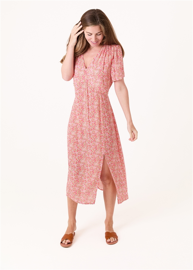 Ditsy Blossom Split Detail v Neck Midi Dress