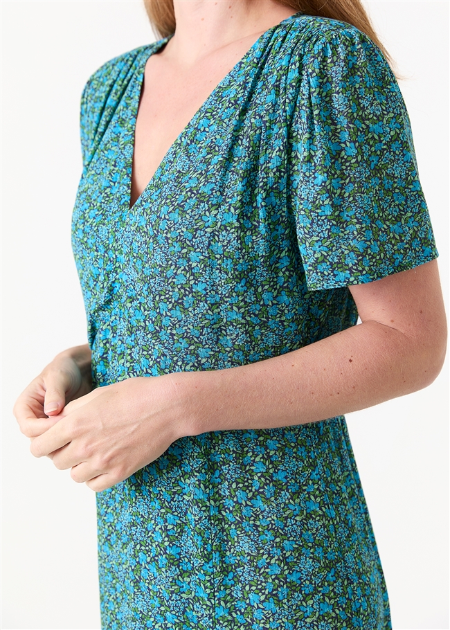 Ditsy Blossom Split Detail v Neck Midi Dress