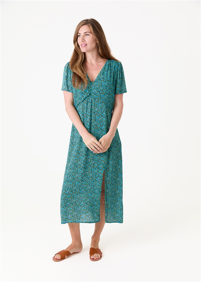 Ditsy Blossom Split Detail v Neck Midi Dress