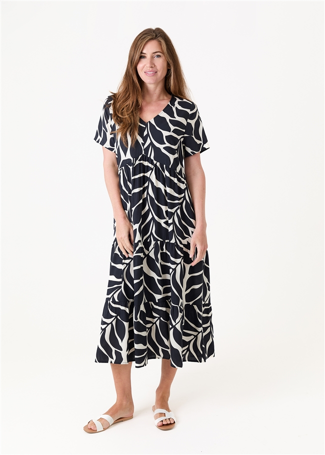 Mega Leaf Short Sleeve Tiered Dress
