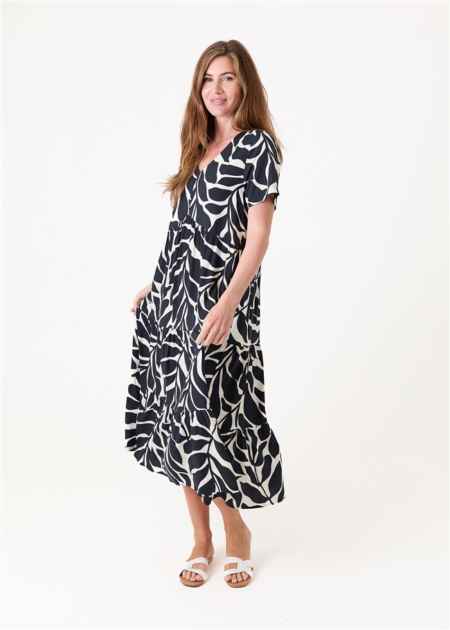 Mega Leaf Short Sleeve Tiered Dress