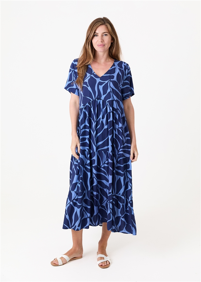 Mega Leaf Short Sleeve Tiered Dress