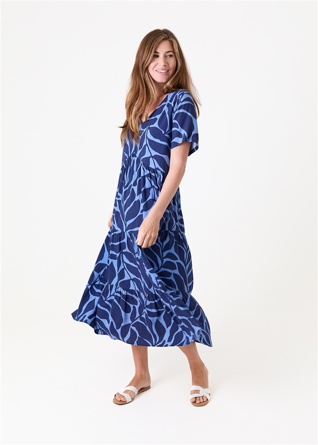 Mega Leaf Short Sleeve Tiered Dress