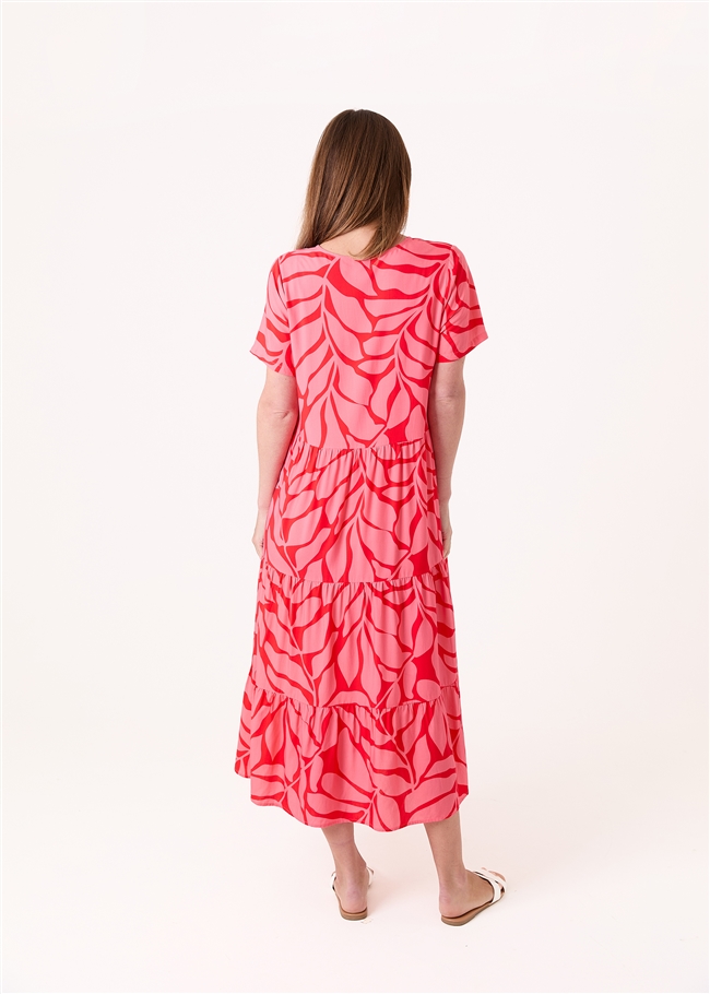 Mega Leaf Short Sleeve Tiered Dress