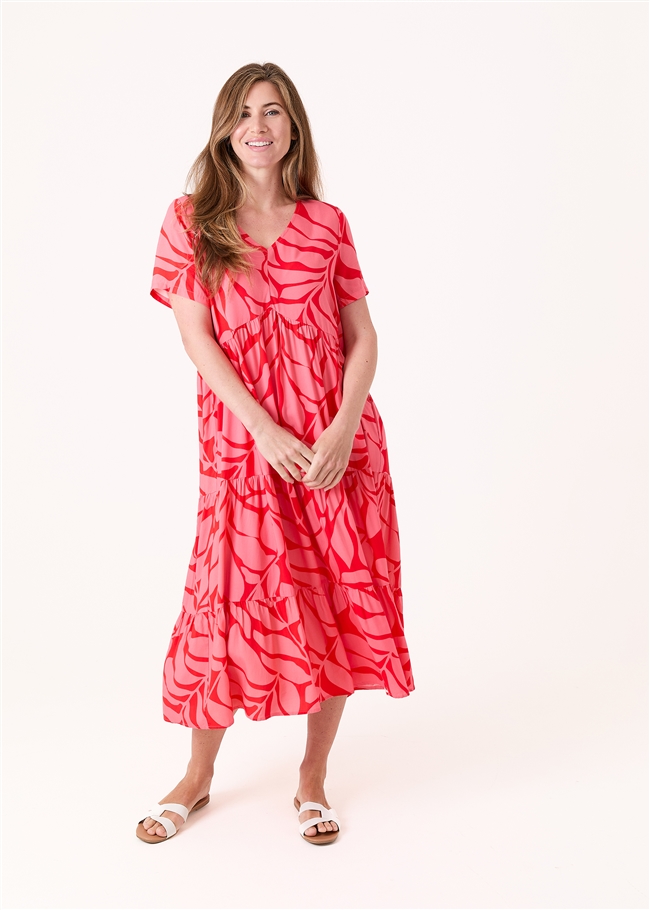 Mega Leaf Short Sleeve Tiered Dress