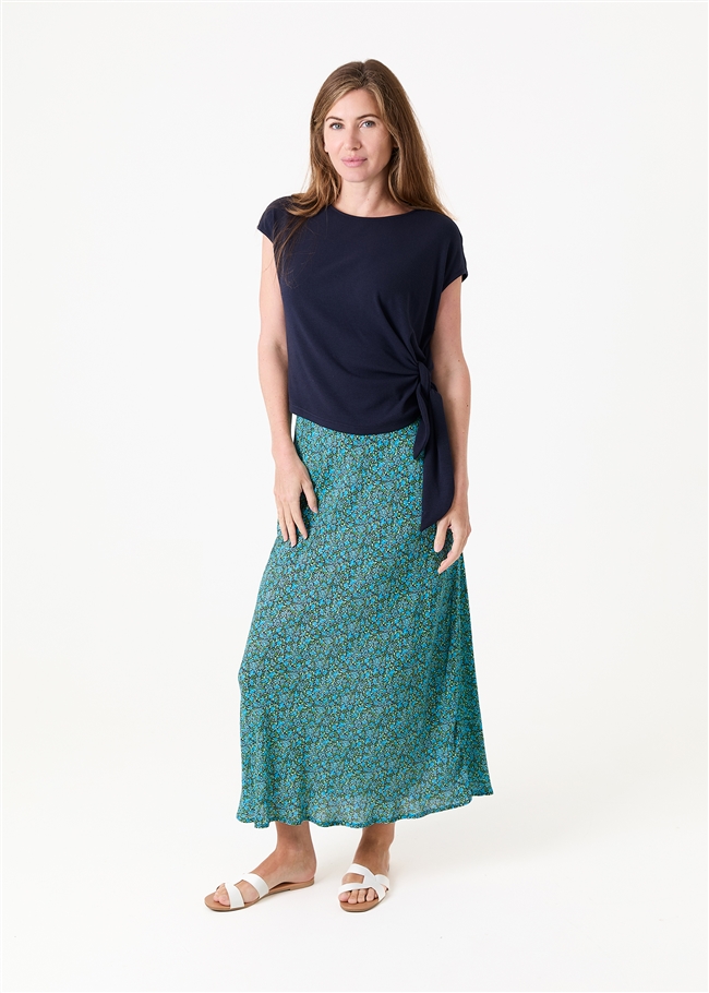 Ditsy Blossom Bias Cut Skirt - Navy - front view