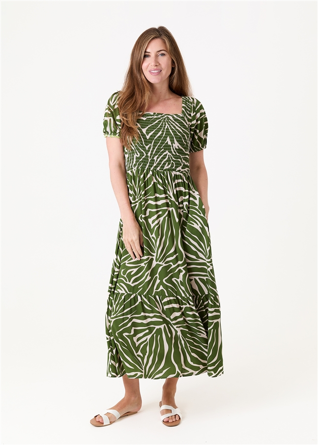 Mono Zebra Shirred Bodice Maxi Dress